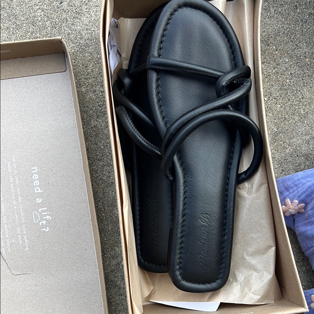 Madewell Black Strappy Leather Slides